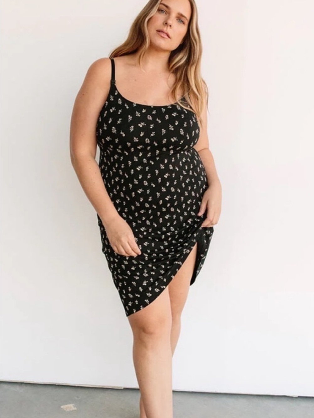 STORQ Sleep Etc Nursing Dress Wildflower Black White Print Maternity Size L (4)